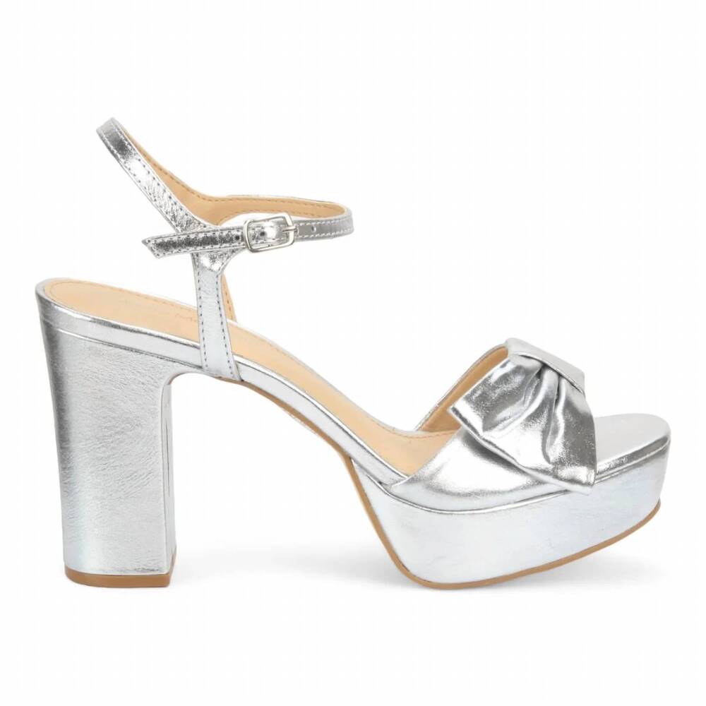 NEW BRUNO MENEGATTI women's thelma leather dressy platform heel in silver